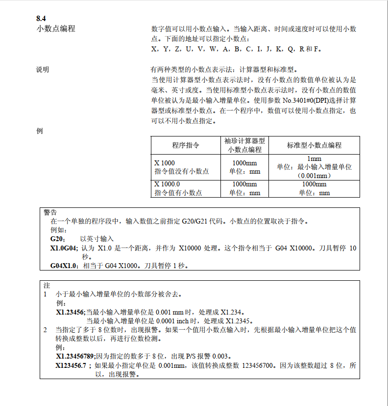Fanuc系统小数点编程
